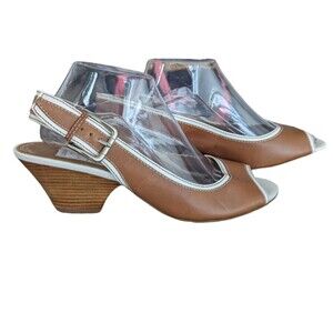 FRANCO SARTO Slingback Heels Womens Size 10 Tan Open Toe Neutral Shoes